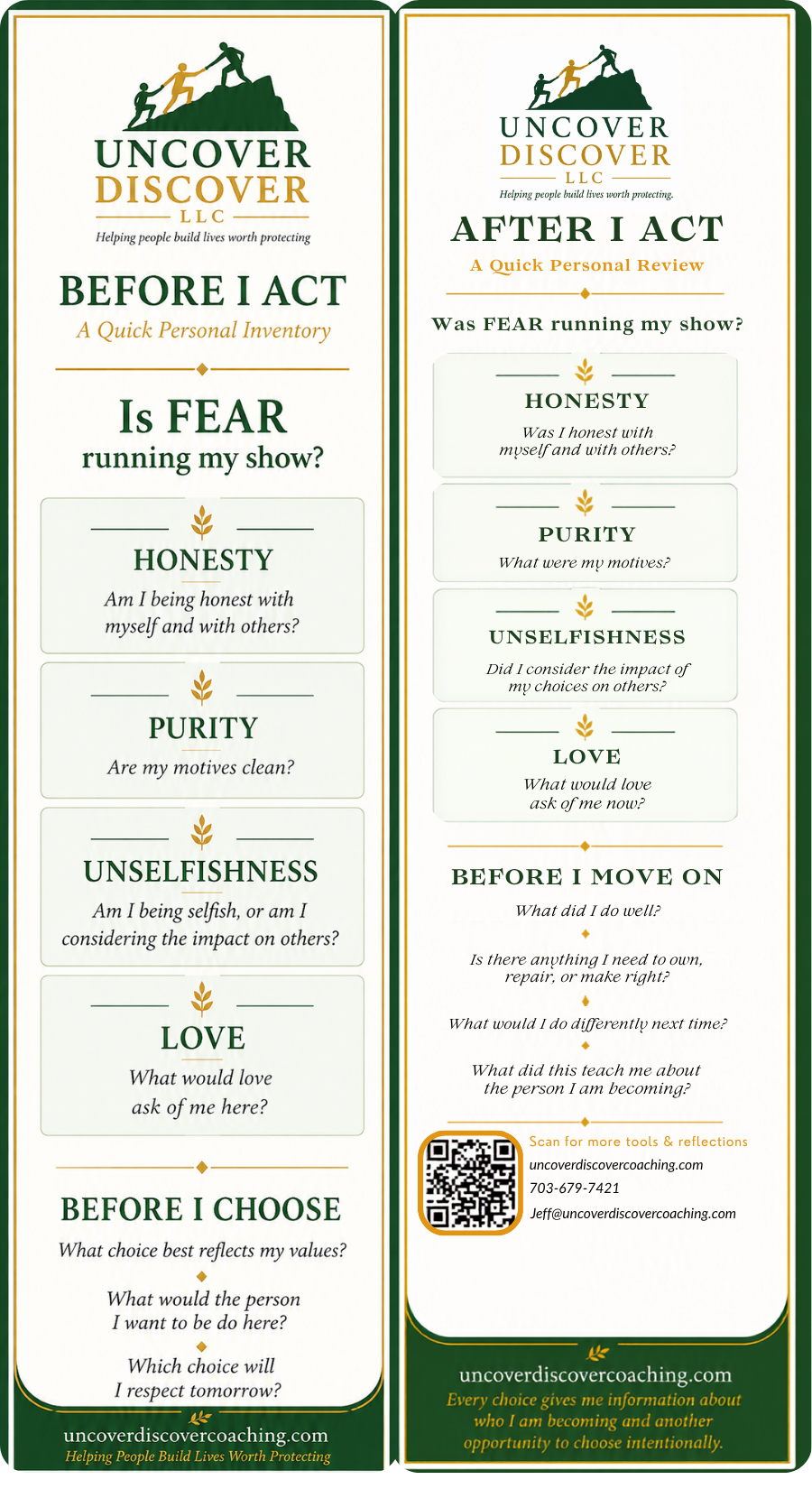 Before I Act and After I Act personal reflection bookmark