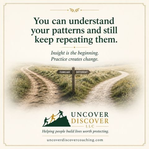 Reflection card about recognizing and changing repeating patterns with a forked path image